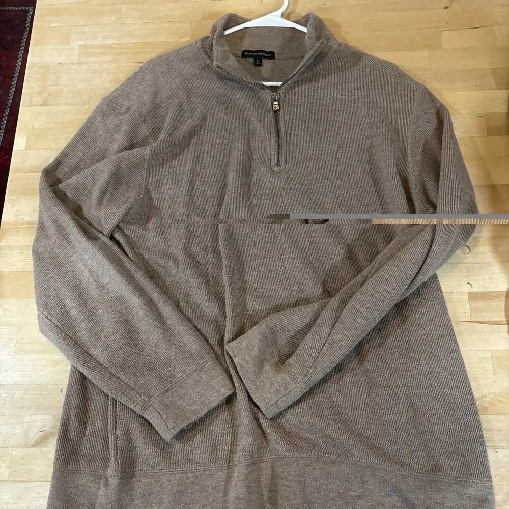 Banana Republic Men's Tan Textured Quarter Zip Pullover Sweater Size XL Soft